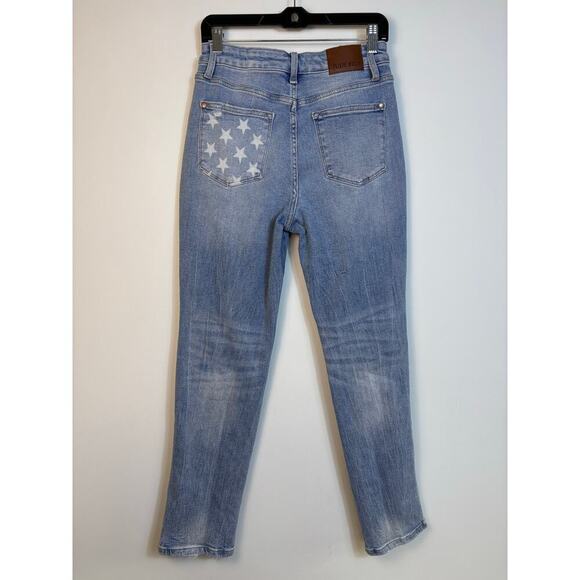 Judy Blue Mid Rise Americana Flag Boyfriend Jean Size 28 Distressed Patriotic - Picture 4 of 11